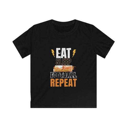 Kids Football Tee - Eat Sleep Football Repeat - Youth Softstyle T-Shirt